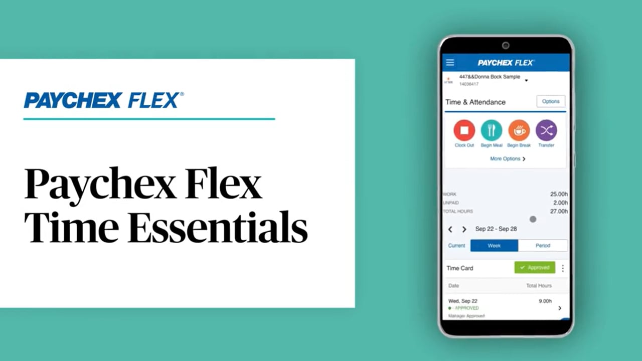 title image reading Paychex Flex Time Essentials with mobile phone display