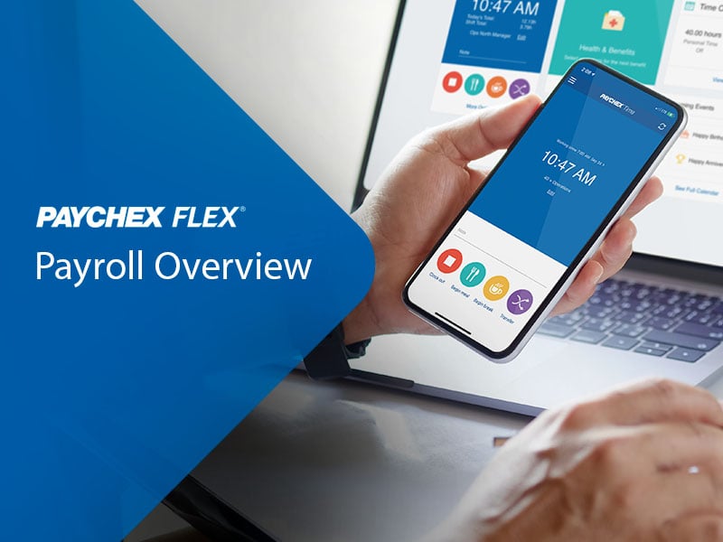 Paychex Payroll Overview, showing Paychex flex on a mobile device and laptop