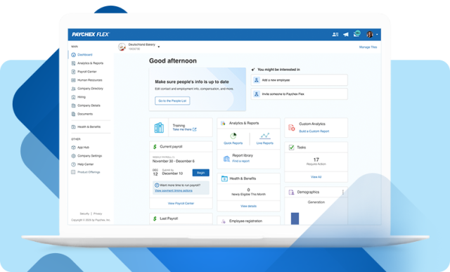 A laptop showing Paychex Flex