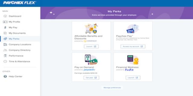 Perks on Paychex screenshot